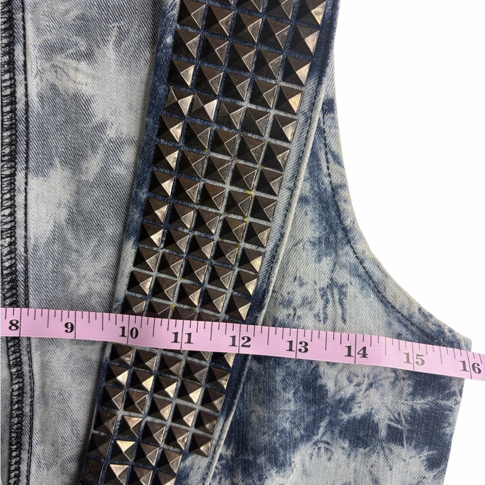 See you Monday, Studded Denim Vest, Sleeveless Tie-Dye Denim Vest, Small - Picture 11 of 12